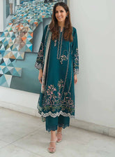 Sahar Embroidered Lawn 3 Piece Unstitched Suit S25FEV2 D-02 TEAL GARDENIA